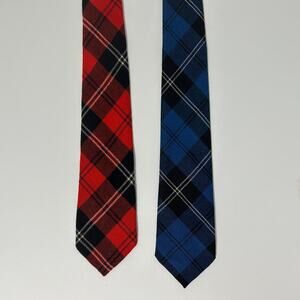 Vintage Plaid Wool Ties Lochcarron of Scotland 100% Wool Ties Red Blue Tartan